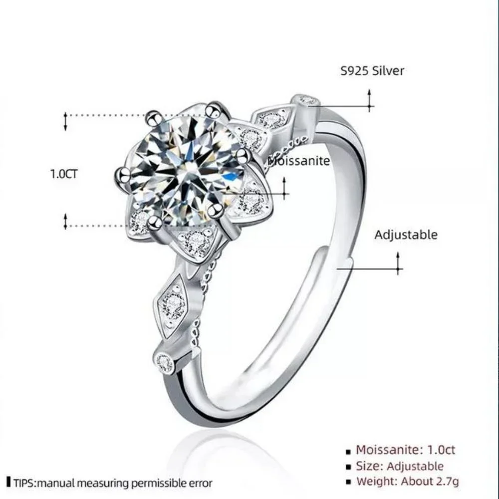 Certified 1ct. t.w. Moissanite Diamond Flower Ring NEW F